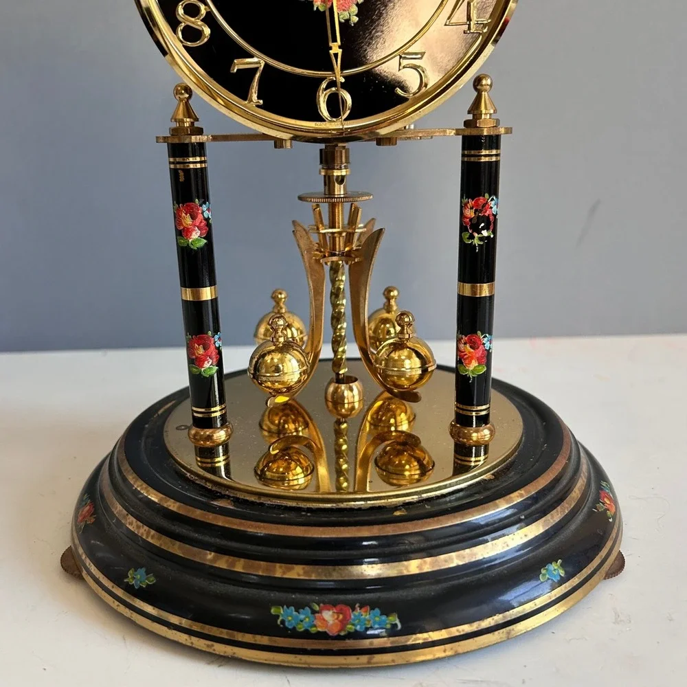 VTG Kieninger & Obergfell Anniversary 400 Day Clock Dome Floral Black Germany